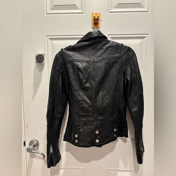 MAURITIUS Black Leather Saddy Studded Moto Jacket Size - Picture 2 of 10